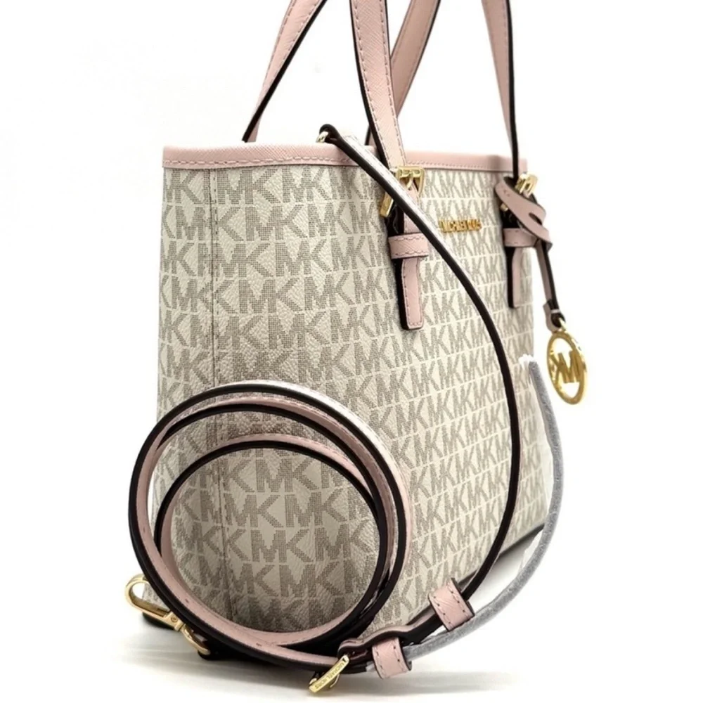 Michael Kors Jet Set Travel Extra-Small Logo Top-Zip Tote Bag Powder Blush Multi